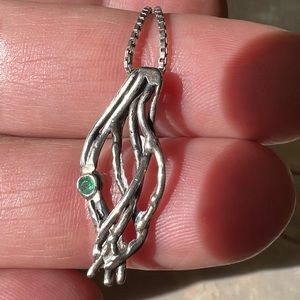 Vintage Sterling Brutalist Emerald Necklace 20"
